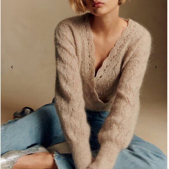 BEST Sezane Nathalia Jumper - Mottled Beige Sweater V-Neck Wool French Causal - Picture 2 of 9